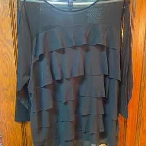 INC International Concepts Black Ruffled 3/4 Sleeve Blouse